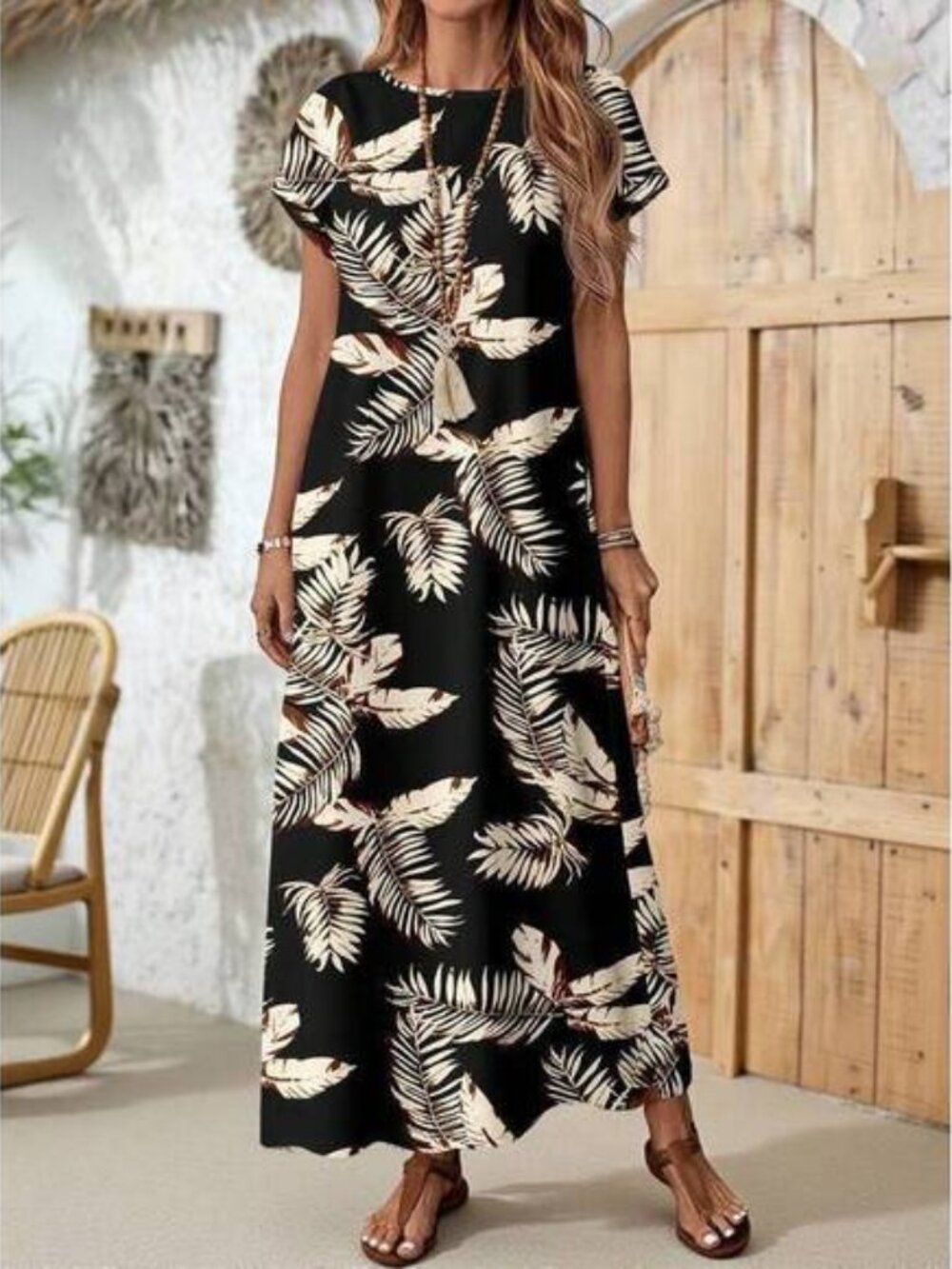 EMERY ROSE Basic All-Over Print Long Dress , Dress